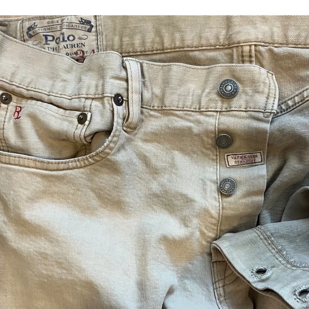 Polo Ralph Lauren Varick Slim Straight Pants Mens 36x34 Khaki Tan Button Fly RL